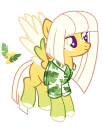 Size: 2500x3100 | Tagged: safe, artist:kirani, oc, oc only, oc:sweet banana, pegasus, pony, clothes, female, flying, freckles, hawaiian shirt, high res, mare, markings, shirt, simple background, solo, unamused, white background
