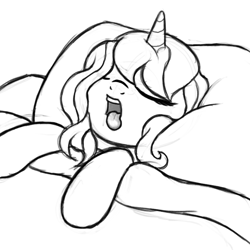 Size: 800x800 | Tagged: safe, artist:nimaru, oc, oc only, oc:heartsong, pony, unicorn, female, mare, monochrome, sleeping, snoring, solo, tongue out