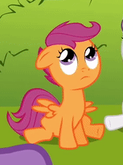 Size: 175x234 | Tagged: safe, screencap, scootaloo, sweetie belle, pegasus, pony, unicorn, g4, lesson zero, animated, cropped, cute, cutealoo, female, filly, off model, solo focus