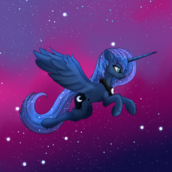 Size: 3000x3000 | Tagged: safe, artist:orangejuicerus, princess luna, alicorn, pony, g4, female, flying, high res, solo, stars, wings
