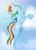 Size: 1920x2688 | Tagged: safe, artist:tikiirishy, rainbow dash, pegasus, pony, g4, backwards cutie mark, bean mouth, cloud, deviantart watermark, female, flying, mare, obtrusive watermark, sky, solo, spread wings, watermark, wings