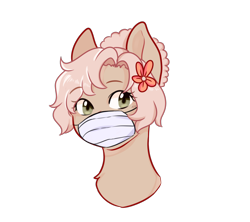 Size: 1800x1600 | Tagged: safe, artist:poofindi, oc, oc only, oc:mary jane, earth pony, pony, bust, coronavirus, covid-19, face mask, female, flower, flower in hair, mare, mask, ppe, simple background, solo, surgical mask, transparent background, ych example, your character here