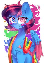 Size: 1336x1899 | Tagged: safe, artist:paintpalet35, oc, oc only, pegasus, pony, abstract background, female, glasses, heterochromia, pride month, simple background, solo, transparent background