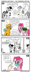 Size: 1320x3035 | Tagged: safe, artist:pony-berserker, moondancer, pinkie pie, rainbow dash, twilight sparkle, alicorn, earth pony, human, pegasus, pony, unicorn, pony-berserker's twitter sketches, alcohol, beer, black and white, breaking the fourth wall, clothes, comic, corona beer, coronavirus, covid-19, covidiots, door, duo, face mask, female, frog (hoof), grayscale, halftone, hand, hazmat suit, implied spike, lime, looking at you, mare, mask, monochrome, oblivious, offscreen character, partial color, ppe, quarantine, simple background, sketch, social distancing, speech bubble, subverting expectations, suit, surgical mask, talking to viewer, twilight sparkle (alicorn), twilight sparkle is not amused, unamused, underhoof, white background