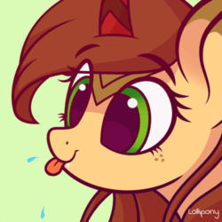 Size: 500x500 | Tagged: safe, artist:lollipony, part of a set, oc, oc only, oc:firepetal, kirin, g4, animated, commission, cute, fangs, gif, kirinbetes, ocbetes, raspberry noise, solo, tongue out, ych result