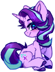 Size: 2514x3287 | Tagged: safe, alternate version, artist:_spacemonkeyz_, starlight glimmer, pony, unicorn, g4, background removed, blushing, colored hooves, female, high res, hoof fluff, mare, palindrome get, raised hoof, simple background, sitting, solo, transparent background