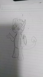 Size: 1152x2048 | Tagged: safe, artist:omegapony16, smolder, dragon, g4, dragoness, female, lineart, lined paper, solo, thumbs up, traditional art