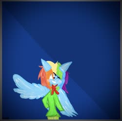 Size: 828x822 | Tagged: safe, artist:kittycatrittycat, rainbow dash, pegasus, semi-anthro, g4, arm hooves, blushing, bow, clothes, female, i tried, multicolored hair, shading, solo