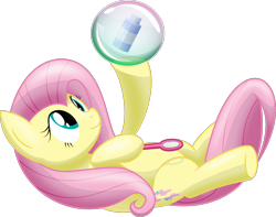 Size: 1670x1315 | Tagged: safe, artist:bladedragoon7575, fluttershy, pegasus, pony, g4, bubble solution, bubble wand, cute, female, looking up, mare, simple background, smiling, soap bottle, soap bubble, solo, transparent background, vector