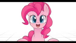 Size: 1280x720 | Tagged: safe, artist:aminosanamb, pinkie pie, earth pony, pony, g4, black bars, bust, cute, diapinkes, female, letterboxing, looking at you, mare, open mouth, portrait, simple background, solo, white background