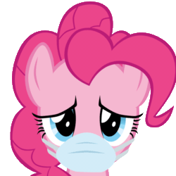 Size: 1000x1000 | Tagged: safe, artist:ace play, pinkie pie, earth pony, pony, g4, animated, blinking, coronavirus, covid-19, cute, diapinkes, eye shimmer, face mask, female, looking at you, n95, respirator, sad, sadorable, simple background, solo, sweet dreams fuel, transparent background