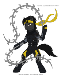 Size: 2373x2985 | Tagged: safe, artist:pyrus-leonidas, pegasus, pony, series:mortal kombat:defenders of equestria, armor, bipedal, boots, chain whip, clothes, crossover, gloves, headband, high res, male, mortal kombat, mortal kombat x, ponified, shoes, simple background, solo, stallion, takeda takahashi, transparent background