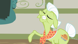 Size: 2000x1125 | Tagged: safe, screencap, granny smith, earth pony, pony, family appreciation day, g4, eyes closed, faic, female, floppy ears, gritted teeth, mare, raised hoof, solo