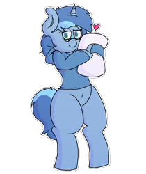 Size: 1095x1303 | Tagged: safe, artist:retro_hearts, oc, oc only, oc:conicaw, pony, unicorn, belly button, clothes, glasses, hoodie, looking at you, male, pillow, simple background, solo, transparent background, wide hips