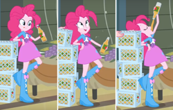 Size: 874x560 | Tagged: safe, screencap, pinkie pie, equestria girls, g4, my little pony equestria girls, apple cider, bottle, bottle opener, cider, drinking, female, fringe, hair, prehensile hair, solo