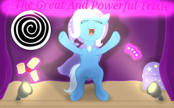 Size: 1280x800 | Tagged: safe, artist:cryptothechangeling1, trixie, g4, cape, chest, clothes, hat, light, trixie's cape, trixie's hat