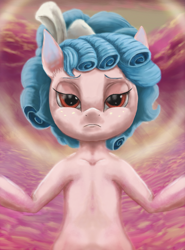 Size: 1000x1350 | Tagged: safe, artist:faeth, cozy glow, semi-anthro, g4, bow, cozy glow is not amused, female, filly, foal, freckles, hair bow, looking at you, solo