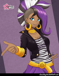 Size: 1115x1421 | Tagged: safe, alternate version, artist:clouddg, zecora, human, equestria girls, g4, african, breasts, busty zecora, clothes, cute, dark skin, dyed hair, ear piercing, earring, equestria girls-ified, female, human coloration, humanized, jacket, jewelry, leather, leather jacket, multiple variants, neck rings, piercing, punk, ring, skirt, solo, zebra stripes, zecorable