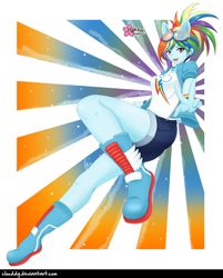 Size: 1026x1274 | Tagged: safe, alternate version, artist:clouddg, rainbow dash, human, equestria girls, g4, breasts, busty rainbow dash, clothes, female, glasses, humanized, looking at you, multiple variants, peace sign, pony coloring, sexy, shoes, solo, stupid sexy rainbow dash