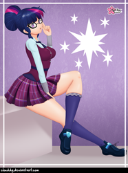 Size: 1135x1526 | Tagged: safe, alternate version, artist:clouddg, sci-twi, twilight sparkle, human, equestria girls, g4, my little pony equestria girls: friendship games, clothes, crystal prep academy uniform, female, glasses, human coloration, legs, looking at you, multiple variants, plaid skirt, pleated skirt, school uniform, shoes, skirt, socks, solo, thighs