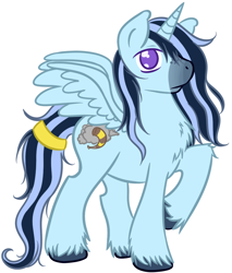 Size: 900x1056 | Tagged: safe, artist:homumu, oc, oc only, oc:storm call, alicorn, pony, alicorn oc, chest fluff, horn, messy mane, raised hoof, simple background, solo, tail wrap, white background