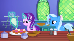 Size: 1920x1080 | Tagged: safe, screencap, starlight glimmer, trixie, pony, unicorn, all bottled up, g4, cake, female, food, mare, teacakes