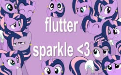 Size: 800x500 | Tagged: safe, artist:cookiejoe1, artist:cupcakescankill, fluttershy, twilight sparkle, oc, oc only, oc:flutter sparkle, pony, unicorn, g4, diaper, diaper fetish, dragon ball, fetish, fusion, fusion:fluttershy, fusion:twilight sparkle, fusion:twishy, heterochromia, multeity, non-baby in diaper, potara, purple