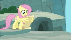 Size: 1920x1080 | Tagged: safe, screencap, fluttershy, pegasus, pony, g4, she talks to angel, female, mare, messy mane, scroll, solo, wing hands, wing hold, wings