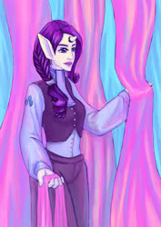 Size: 600x849 | Tagged: safe, artist:a-elly, rarity, human, g4, clothes, cutie mark, cutie mark on clothes, eared humanization, female, horn, horned humanization, humanized, solo