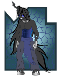 Size: 989x1280 | Tagged: safe, artist:danielssj, oc, oc only, oc:soma, changeling, earth pony, anthro, unguligrade anthro, abs, angry, changelingified, clothes, collar, digital art, fangs, gloves, horn, looking at you, male, muscles, pants, pecs, solo, species swap, tail