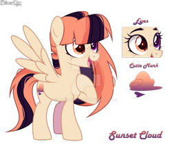 Size: 1920x1605 | Tagged: safe, artist:dianamur, oc, oc only, oc:sunset cloud, pegasus, pony, deviantart watermark, female, mare, obtrusive watermark, simple background, solo, transparent background, watermark