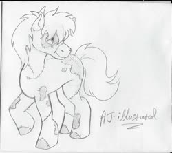 Size: 960x852 | Tagged: safe, oc, oc only, oc:warhawk, horse, pony, black and white, grayscale, inanimate object, monochrome, solo, toy, traditional art