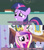 Size: 1280x1440 | Tagged: safe, edit, edited screencap, screencap, princess cadance, twilight sparkle, alicorn, pony, unicorn, g4, princess spike, the cutie mark chronicles, caption, crown, female, filly, filly twilight sparkle, image macro, jewelry, meme, non sequitur, regalia, text, young, younger