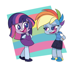 Size: 2048x1899 | Tagged: safe, artist:ryuyo, rainbow dash, twilight sparkle, equestria girls, g4, g4.5, my little pony: pony life, duo, g4.5 to equestria girls, lidded eyes, looking at each other, smiling