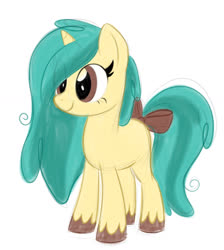 Size: 1280x1426 | Tagged: safe, artist:ryuyo, oc, oc only, oc:mint muffin, pony, unicorn, bow, smiling, solo, tail bow
