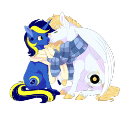 Size: 2700x2500 | Tagged: safe, artist:gigason, oc, oc only, oc:moonlight secrets, oc:royal song, pegasus, pony, unicorn, clothes, female, high res, male, mare, scarf, simple background, stallion, transparent background