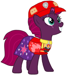 Size: 943x1055 | Tagged: safe, artist:徐詩珮, fizzlepop berrytwist, tempest shadow, pony, unicorn, series:sprglitemplight diary, series:sprglitemplight life jacket days, series:springshadowdrops diary, series:springshadowdrops life jacket days, g4, alternate universe, base used, broken horn, clothes, cutie mark, cutie mark on clothes, dress, eye scar, female, grin, hat, horn, mare, marshall (paw patrol), paw patrol, paw prints, scar, simple background, smiling, solo, transparent background, ultimate rescue