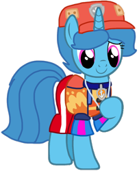 Size: 842x1035 | Tagged: safe, artist:徐詩珮, spring rain, pony, unicorn, series:sprglitemplight diary, series:sprglitemplight life jacket days, series:springshadowdrops diary, series:springshadowdrops life jacket days, g4, alternate universe, base used, clothes, eyelashes, female, hat, hooves to the chest, lifeguard, lifeguard spring rain, mare, paw patrol, paw prints, raised hoof, simple background, smiling, solo, transparent background, ultimate rescue, zuma (paw patrol)