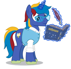 Size: 906x882 | Tagged: safe, artist:dragonchaser123, oc, oc only, oc:astral mythos, pony, book, cutie mark, glasses, quill, simple background, solo, transparent background