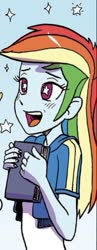 Size: 266x683 | Tagged: safe, artist:pencils, rainbow dash, equestria girls, g4, idw, spoiler:comic, spoiler:comicequestriagirlsmarchradness, book, cropped, fangirling, female, solo, starry eyes, wingding eyes