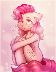 Size: 987x1280 | Tagged: safe, artist:zefirka, pinkie pie, earth pony, semi-anthro, g4, arm hooves, female, one eye closed, solo