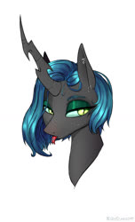 Size: 885x1452 | Tagged: safe, artist:kirasunnight, queen chrysalis, changeling, changeling queen, g4, alternate hairstyle, bust, digital art, ear piercing, female, piercing, portrait, simple background, solo, tongue piercing, white background