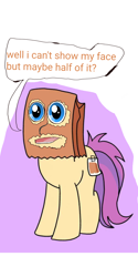 Size: 1080x2160 | Tagged: safe, artist:calebtyink, artist:paperbagpony, oc, oc:paper bag, earth pony, pony, cursed image, draw me my new face, exploitable meme, holes, meme, paper bag