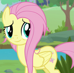 Size: 701x684 | Tagged: safe, screencap, fluttershy, pegasus, pony, g4, she talks to angel, cropped, cute, female, mare, messy mane, shyabetes, smiling, solo