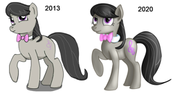Size: 1280x720 | Tagged: safe, artist:jbond, octavia melody, earth pony, pony, g4, art evolution, bowtie, comparison, draw this again, female, mare, raised hoof, redraw, simple background, white background