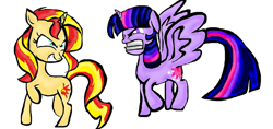 Size: 1600x755 | Tagged: safe, artist:pinkieshy435, sunset shimmer, twilight sparkle, alicorn, pony, unicorn, g4, duo, female, gritted teeth, mare, simple background, twilight sparkle (alicorn), white background