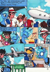 Size: 2071x2989 | Tagged: safe, artist:newyorkx3, princess luna, oc, oc:tommy, alicorn, earth pony, human, pony, comic:young days, airship, chips, coke, comic, eating, food, pizza, potato chips, s1 luna, soda, thought bubble