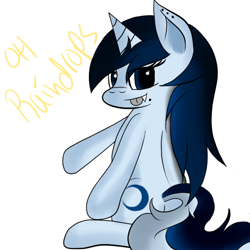 Size: 512x512 | Tagged: safe, artist:crescentpony, oc, oc only, oc:crescent moon, pony, unicorn, :p, ear piercing, fangs, horn, piercing, simple background, sitting, solo, speech, tongue out, unicorn oc, white background