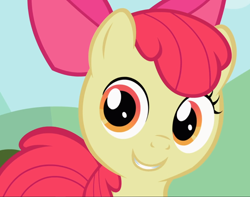 Size: 1188x938 | Tagged: safe, screencap, apple bloom, earth pony, pony, g4, season 2, the cutie pox, adorabloom, animation error, cropped, cute, female, looking at you, missing eyelashes, smiling, solo