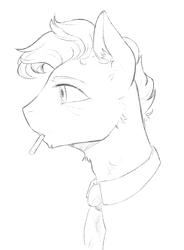 Size: 1361x1854 | Tagged: safe, artist:draw3, pony, bust, cigarette, male, monochrome, necktie, side view, simple background, sketch, solo, stallion, white background